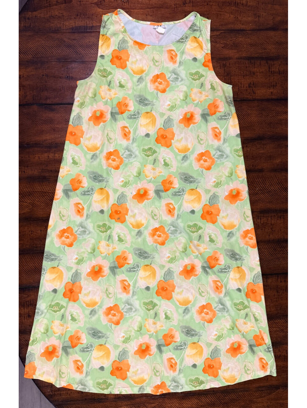 Voice Y2K Floral Maxi Dress Sleeveless A-Line Green Orange, Size 2X  Made in USA